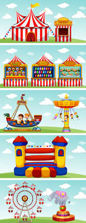 Different rides at the circus illustrationのイラスト素材