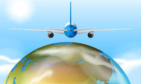 Airplane flying over the earth illustrationのイラスト素材