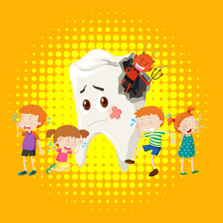 Children crying from tooth decay illustrationのイラスト素材