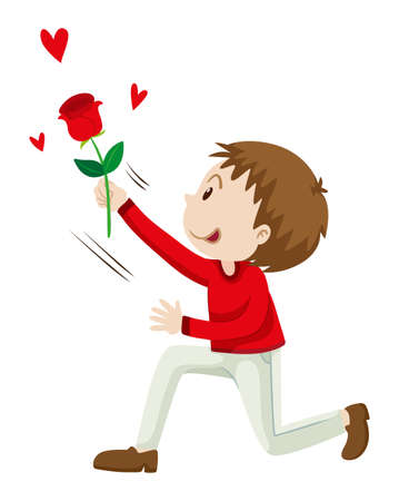 Man holding up the rose illustrationのイラスト素材