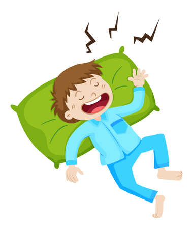 Boy in blue pajamas sleeping illustrationのイラスト素材