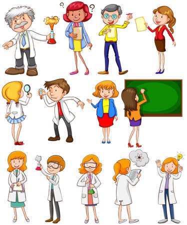 Teachers and scientists in different actions illustrationのイラスト素材