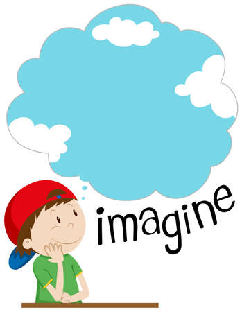 Boy with imagination bubble illustrationのイラスト素材