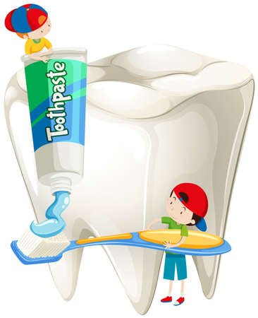 Boys with toothbrush brushing teeth illustrationのイラスト素材