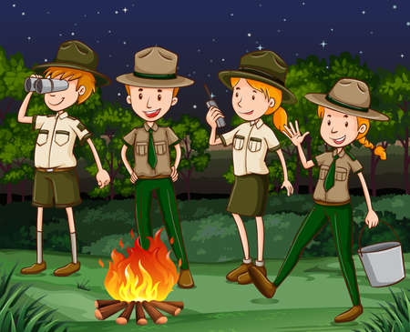 Park rangers working at night illustrationのイラスト素材