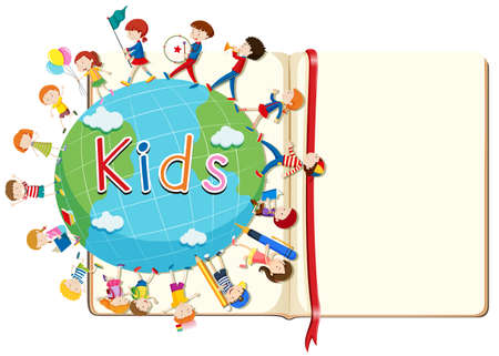 Blank book and kids around the world illustrationのイラスト素材