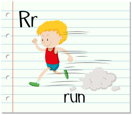 Letter R with boy running illustrationのイラスト素材