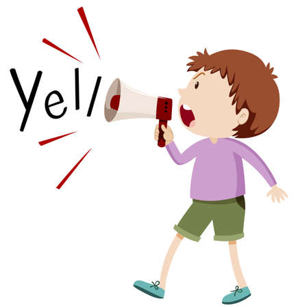 Boy yelling through speaker illustrationのイラスト素材