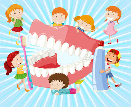 Children with clean teeth illustrationのイラスト素材