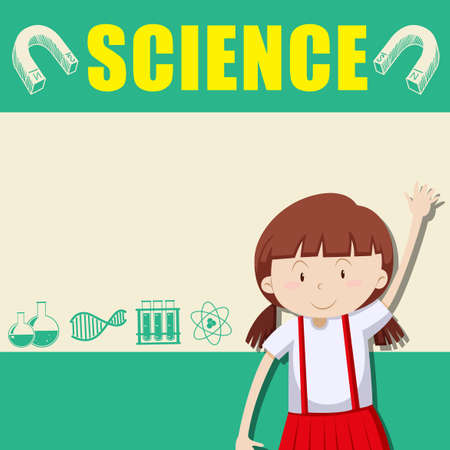 Border design with girl and science illustrationのイラスト素材
