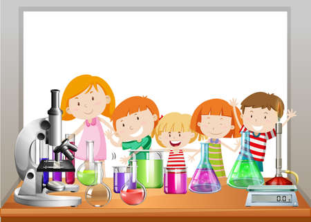 Border design with children and lab illustrationのイラスト素材
