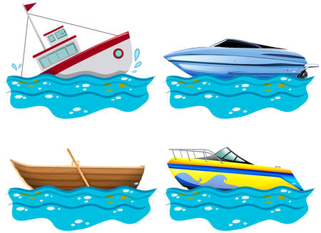 Four different kind of boats illustrationのイラスト素材