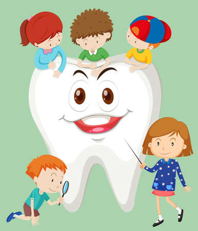 Children and happy tooth illustrationのイラスト素材