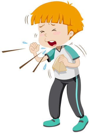 Little boy having flu illustrationのイラスト素材