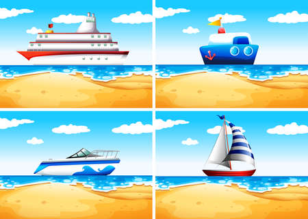 Four types of ships on the sea illustrationのイラスト素材