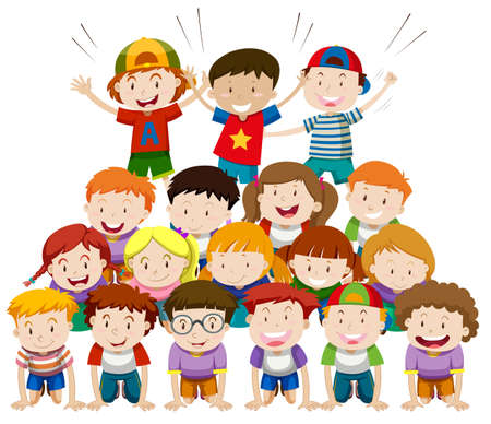Children playing human pyramid illustrationのイラスト素材