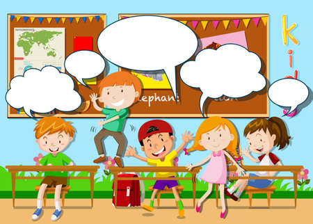 Children playing in the classroom illustrationのイラスト素材