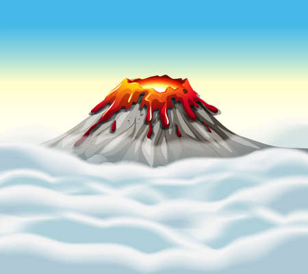 Volcano peak in the sky illustrationのイラスト素材