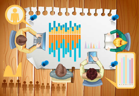 Infographic with business people and graphs illustrationのイラスト素材