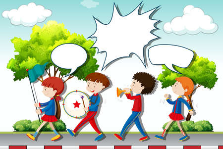 Children playing music in the band illustrationのイラスト素材