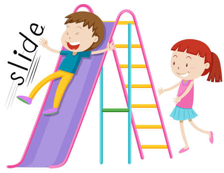 Children playing on the slide illustrationのイラスト素材