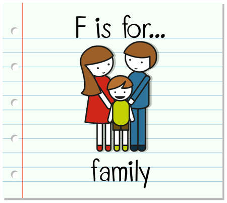 Flashcard letter F is for family illustrationのイラスト素材