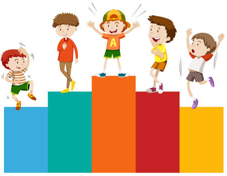 Boys standing on barchart illustrationのイラスト素材