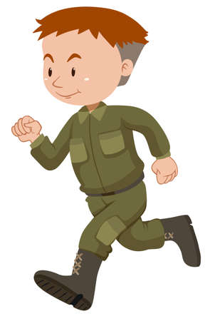 Soldier in green uniform running illustrationのイラスト素材