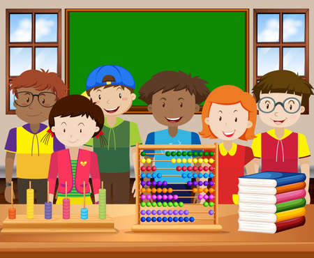 Children with happy face in the classroom illustrationのイラスト素材