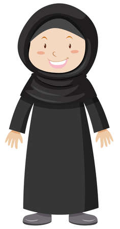 Muslim girl in black dress illustrationのイラスト素材