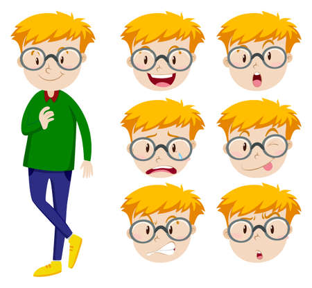 Man with many facial expressions illustrationのイラスト素材