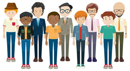 Simple character of male in different costumes illustrationのイラスト素材