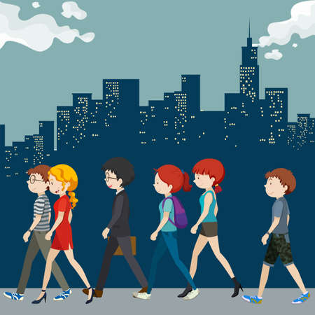 People walking on the street illustrationのイラスト素材