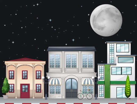 Shops along the street at night illustrationのイラスト素材