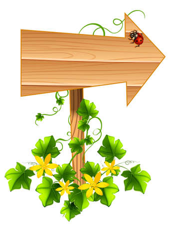 Wooden arrow with ladybug and vine illustrationのイラスト素材