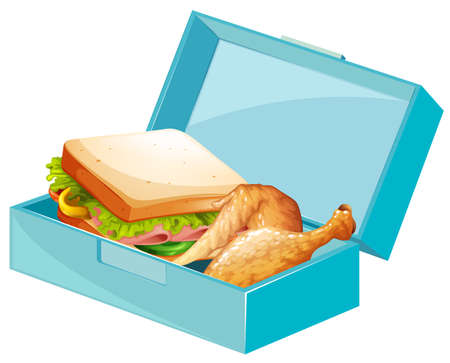 Lunch box with sandwiches and fried chicken illustrationのイラスト素材