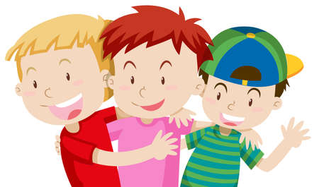 Three boys hugging and smiling illustrationのイラスト素材
