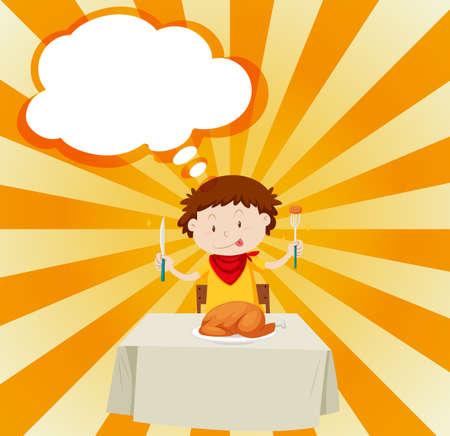 Man eating chicken on the table illustrationのイラスト素材