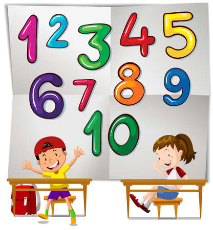 Children and numbers one to ten illustrationのイラスト素材