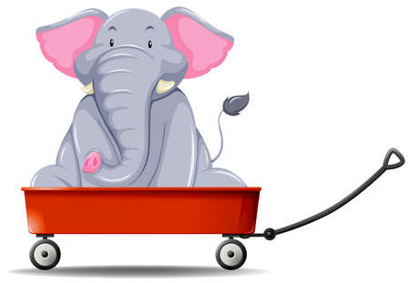 Elephant in the red wagon illustrationのイラスト素材