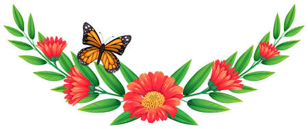 Red flower and butterfly illustrationのイラスト素材