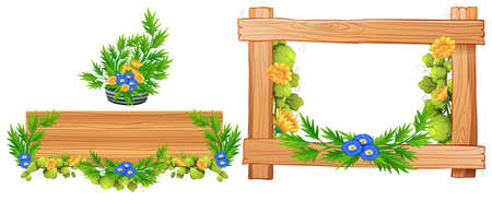 Wooden frames with flowers illustrationのイラスト素材