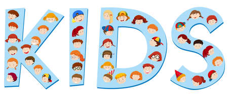 Faces of kids on the word illustrationのイラスト素材