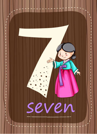 Flashcard number 7 with number and word illustrationのイラスト素材