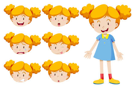 Little girl with facial expressions illustrationのイラスト素材