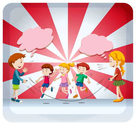 Children jumping rope together illustrationのイラスト素材