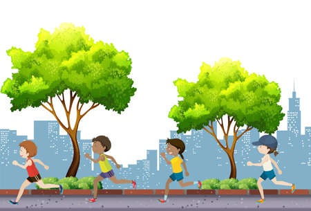 People jogging in the park illustrationのイラスト素材