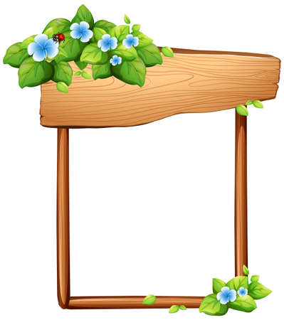 Wooden sign with flowers and leaves illustrationのイラスト素材