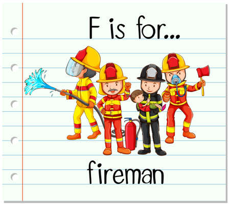 Flashcard letter F is for fireman illustrationのイラスト素材