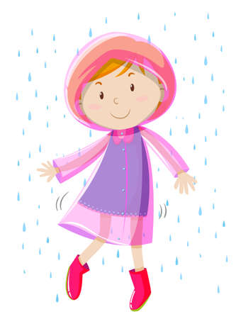 Girl in pink raincoat illustrationのイラスト素材